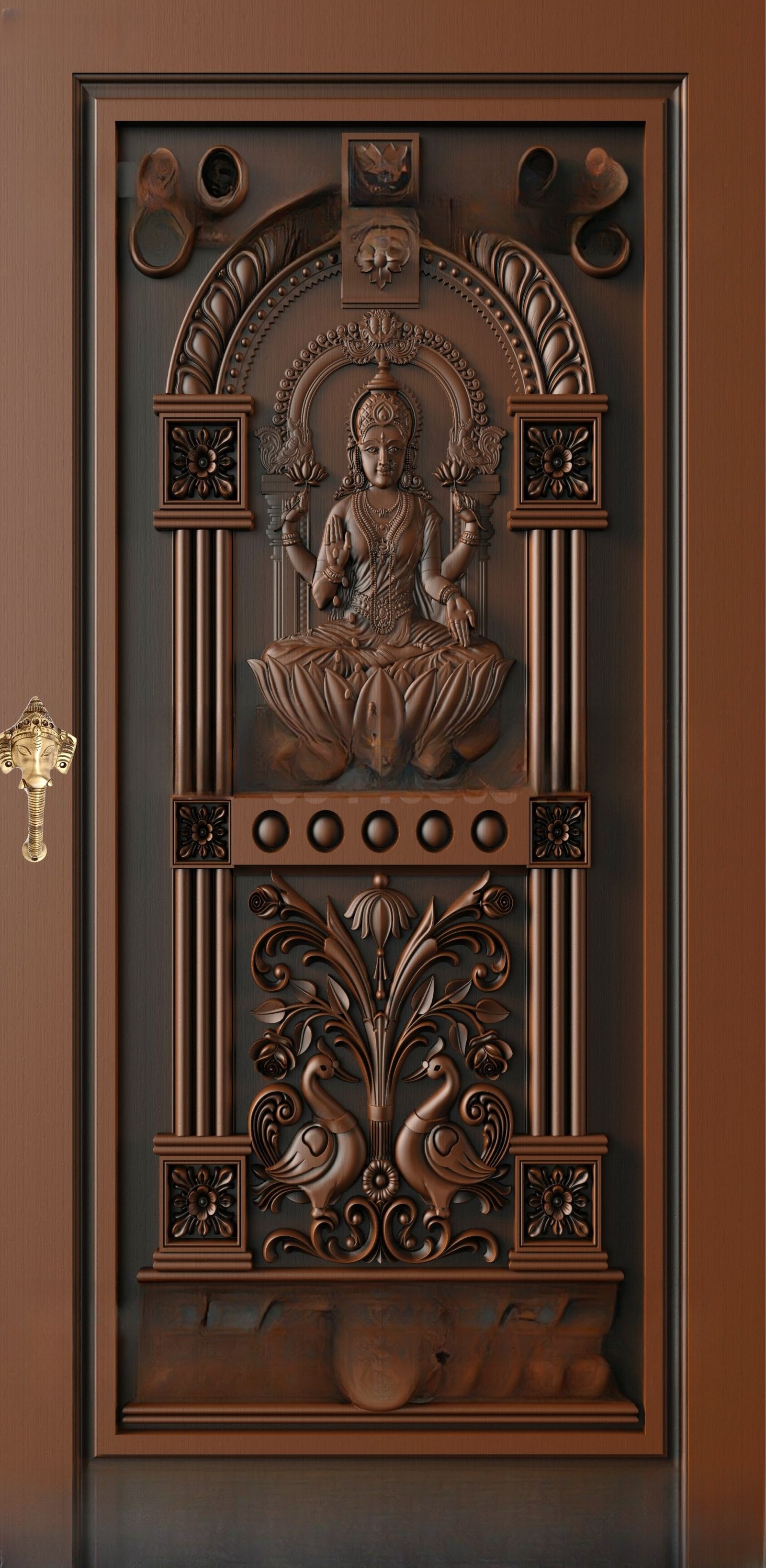 God Doors - GD-37 Goddess Lakshmi Divine Carved Temple Entrance 3D Model
